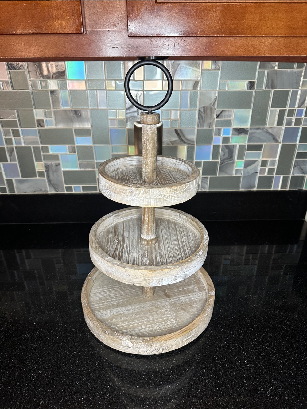 Three-Tier Wood Serving Stand in Weathered Gray